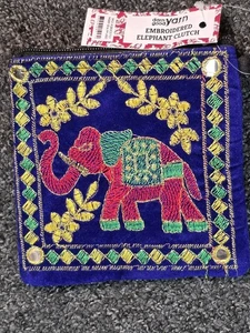 Darn Good Yarn Embroidered Elephant Clutch Fabric Yellow Flowers Wallet Purse - Picture 1 of 7