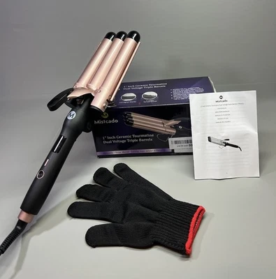 Triple Barrel Curling Wand Hair Waver 25mm Iron Foldable for Loose Beachy Waves - Image 1 of 4