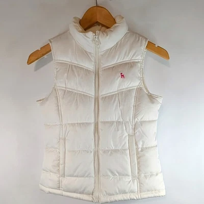 Old Navy Girls Puffer Vest Off White Size Large 10-12 Embroidery Fleece Lined - Image 1 of 4