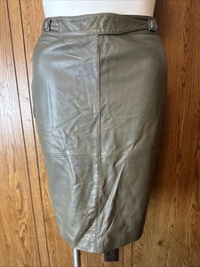 Classiques Entier Olive Green Soft Leather Pencil Straight Skirt 12 - Picture 1 of 7