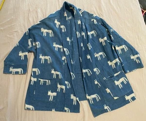 Po-Em Women’s Sweater, Blue With Dog Print, Kimono Robe Shirt - Picture 1 of 8