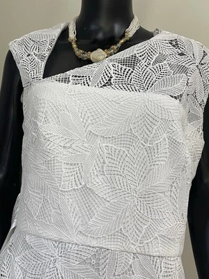 Kay Unger Dianna белый кружевной оверлей плиссированные шифоновое платье ассиметричный шеи линия - Изображение 1 из 4