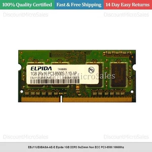 EBJ11UE6BASA-AE-E Elpida 1GB DDR3 SoDimm Non ECC PC3-8500 1066Mhz - Picture 1 of 1