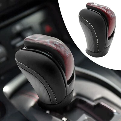 Perilla de cambio de línea blanca de cuero negro de fibra de carbono roja para Nissan GTR R35 2008-22 Foto 1 de 4