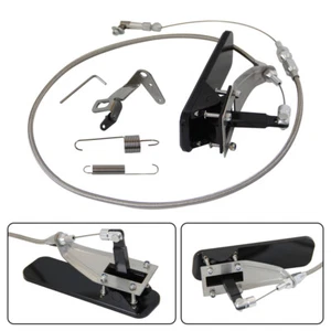 Billet Gas Pedal +24" Stainless Throttle Cable Bracket Spring Kit Hot Rod Black - Picture 1 of 11