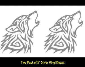 Tribal Wolves Howling Native American Two Pack 5" Silver Vinyl Decal Car Window - Picture 1 of 2