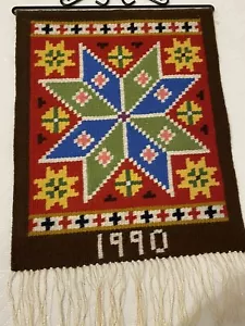 Tapiz colgante de pared estrella de lana escandinava tejida a mano 1990 Kilim gancho de metal Inc - Imagen 1 de 11