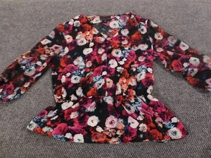 Attention Womens Blouse Large Red floral pullover shirt - Picture 1 of 13