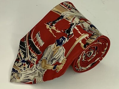 Paul Fredrick Mens Classic Wide Red Baseball Print Tie Printed in Italy USA Made - Image 1 of 4