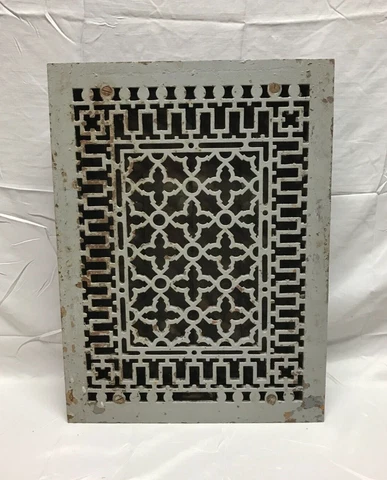 Antique Large Cast Iron Gothic Heat Grate Floor Register 14x20 VTG Old 644-23B Cover