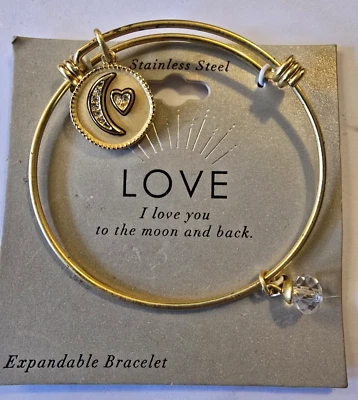 Brazalete Brazalete Extensible Acero Inoxidable con Dijes "Te Amo a la Luna" NUEVO Foto 1 de 4