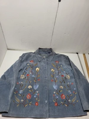 Chaqueta Blazer Jessica Holbrook Mujer Floral Azul Cuero Forrado Carrera XL Foto 1 de 4