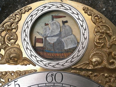 J ROBINSON LONDON ROCKING SHIP LONGCASE CLOCK DIAL+movent 12X16+1/4INCH C 1750 - Image 1 of 4