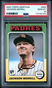 2024 TOPPS HERITAGE #689 JACKSON MERRILL ROOKIE RC PSA 10 - Picture 1 of 2