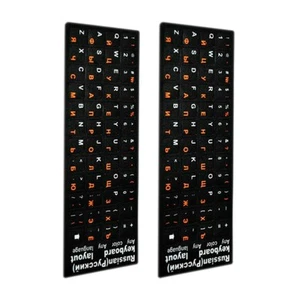 2 * Russian Standard Keyboard Layout Replace Sticker Orange Letters on Black A - Afbeelding 1 van 12