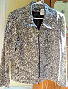 Vintage MHM Melissa Harper Schlangenleder Druck Jacke Polyester Gr. 12 Reißverschluss vorne schwarz/weiß - Bild 1 von 9
