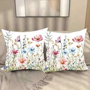 Pair of Lovely Amerous Wild Flower Design Cushion Covers. 18" x 18" - Picture 1 of 7