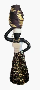 Original Fine Art Figur Skulptur Afrikanerin trägt Vase Upcycling Stoff - Bild 1 von 3