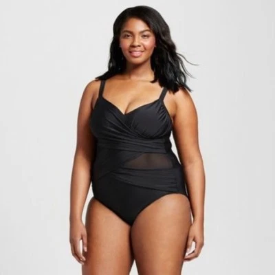 Women's NWT Ava & Viv Mesh Cut Out Swimsuit 26W - Black - Plus - One Piece  - Image 1 of 4
