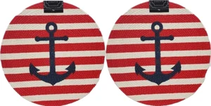 Set of 2 Round Braided Cotton Placemats (15") NAUTICAL,ANCHOR ON RED & WHITE,HC - Picture 1 of 12