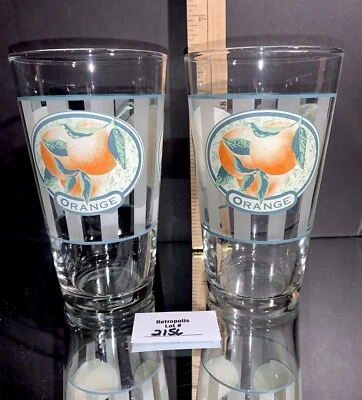 2 Libbey Glass Tumblers Orange Fruit Striped Vintage Retro - Image 1 of 4