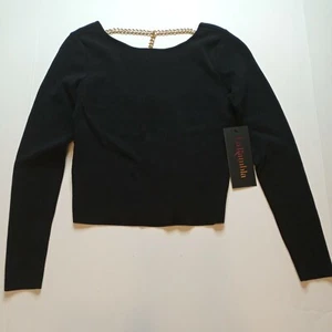 LA RAMBLA Goldtone Chains Blouse Size XS XSmall Stretch Black Women's Blouse NWT - Picture 1 of 12