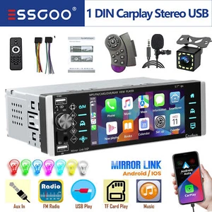 Single DIN 5.1" Apple Carplay/Android Auto Car Stereo Touch Screen GPS Head Unit - Picture 1 of 12