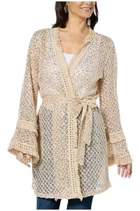 Colleen Lopez Sparkle Net Topper w/ Fringe Trim Desert Sand - Picture 1 of 1