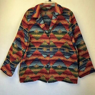 VTG Sag Harbor Sport blazer jacket women M southwest native american red blue - Image 1 of 4