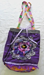 Bag Cotton Purse Handmade Quilted Tote 16 X13 Inch Pockets 2 Handes Purples - Picture 1 of 13