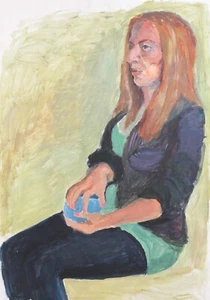 Vintage realist gouache painting woman portrait - Picture 1 of 16