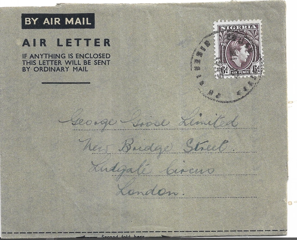 NIGERIA KING GEORGE VI 6d PÚRPURA NEGRUZCO EN 1949 CARTA AÉREA A GB REF 519 Foto 1 de 1