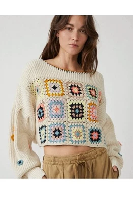 Suéter Recortado Free People Dalia Floral Crochet Patchwork Mujer Talla Grande Foto 1 de 4