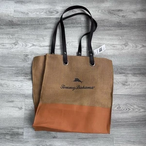 Tommy Bahama Rattan Straw Brown Orange Tote Bag Lined New with Tags beach wear - Picture 1 of 10