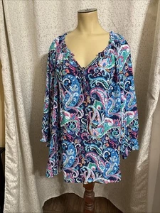 Talbots 3/4 Sleeve Bright Paisley Print Peasant Blouse, NWT, 3X - Picture 1 of 4