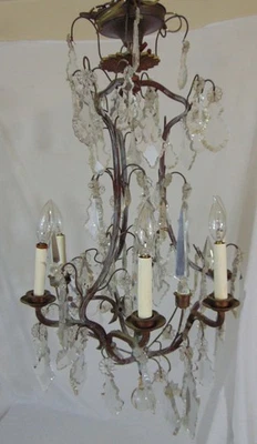 French Crystal Cut Glass Empire Style Cage Chandelier - Image 1 of 4