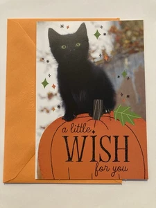 Happy Halloween A Little Wish For You, Black Kitten 5”x7” Hallmark Greeting Card - Picture 1 of 4
