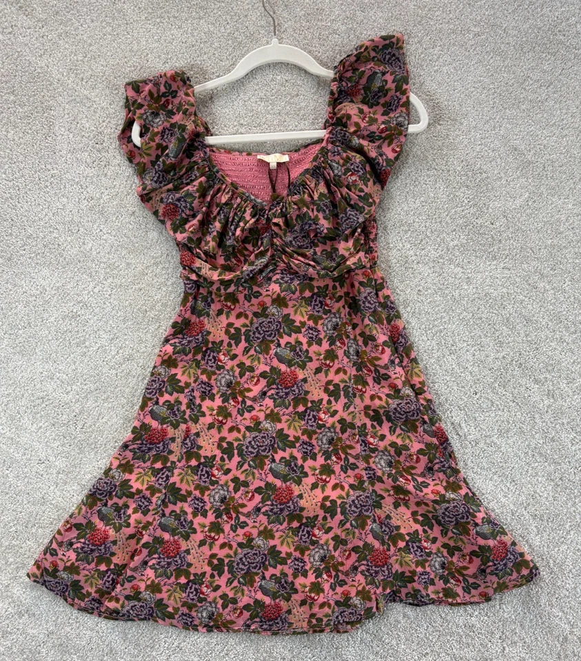 Mini Vestido byTiMo Rosa Floral Calado XS Hombro Descubierto Boho Cottagecore Foto 1 de 4