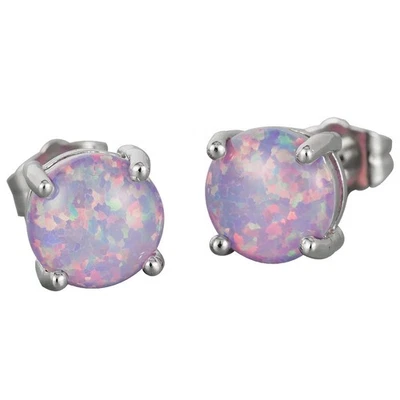 8mm Round Lavender Purple Fire Opal Cabochon Silver Jewelry Simple Stud Earrings - Image 1 of 4