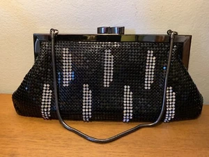 Indeed Glam Black Metal Mesh Rhinestones Handbag Purse Gunmetal Lock & Chain - Picture 1 of 4