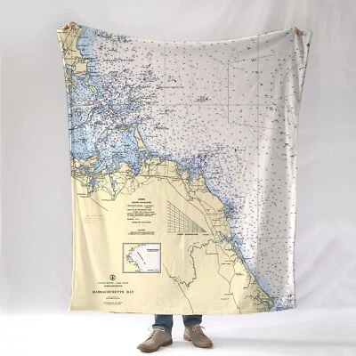 NEW w/o TAGS PLUSH Norwell, MA (Massachusetts Bay) Nautical Chart Blanket - Image 1 of 4