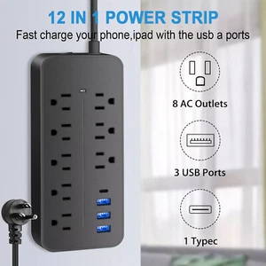Lot Wall Mountable Usb Surge Protector Power Strip With USB Ports 8 Outlet Plugs - Picture 1 of 14