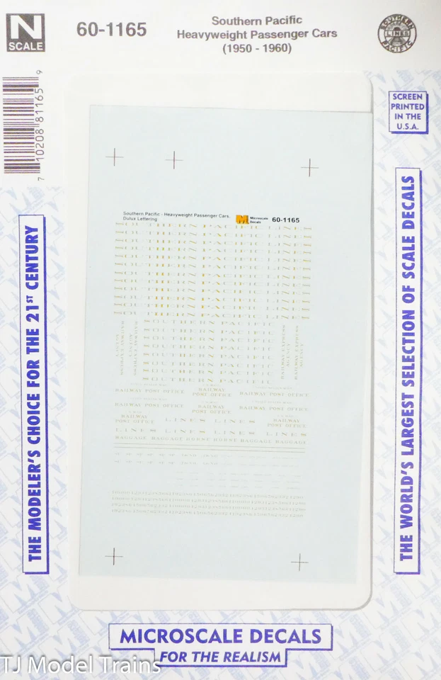 Microscale Decal N #60-1165 Southern Pacific HW Passenger Cars (1950-1960) Decal - Image 1 of 1