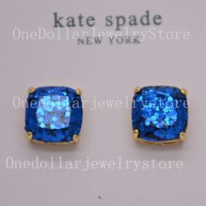 Kate spade women Jewelry LARGE square blue stunning Stud post Earrings gold tone