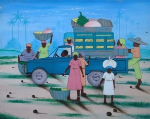 ORIGINAL HAITIAN ART PAINTING ARTIST GASPARD GILOT 2420 PUBLIC TRANSPORT TRUCK - Picture 1 of 13