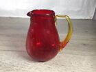 Vintage Ruby Red Crackled Glass Pitcher (Measurements Are 5.5” Tall X 3” Base)