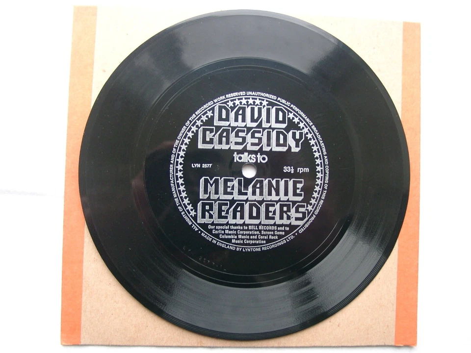 DAVID CASSIDY - Talks To Melanie Readers 7"- LYN 2577 - 1973 UK Flexi-Disc a - Image 1 of 1