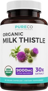 USDA Organic Milk Thistle Capsules - 80% Silymarin Supplement for Liver Suppo... - Picture 1 of 8