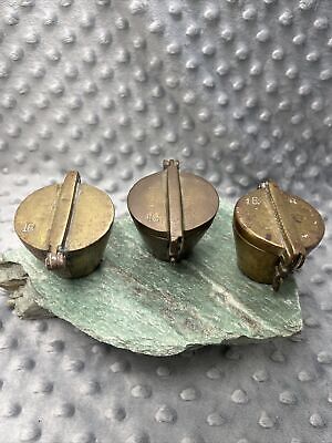 3 Sets Of Vintage Nested Brass Apothecary Weights With Hinged Lids Rustic GUC • 100.20$