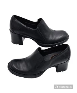 Timberland Y2K Chunky Black Leather Loafer Block Heel Slip On Size 8.5M - Picture 1 of 11